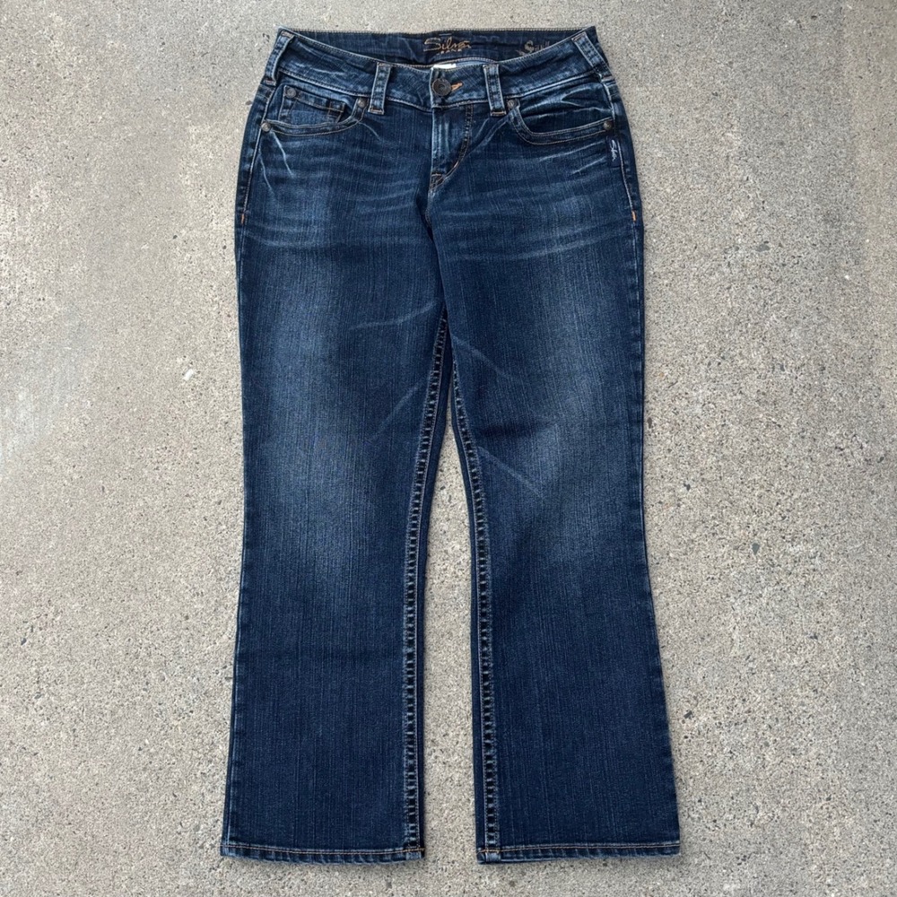 Silver Jeans Suki Capri Dark Wash Faded Whiskered Flared Bootcut Women's Size 27
